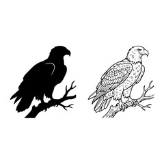 Fototapeta premium Eagle Bird Silhouette on Branch Black Vector Illustration