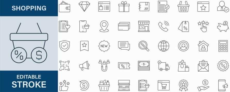 Shopping icon collection set. Editable stroke.