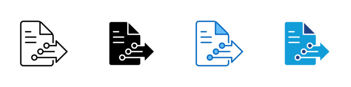 Sentence Flow Multiple Style Icon Design Vector - Document with directional nodes representing sentence progression, content transition, and writing clarity