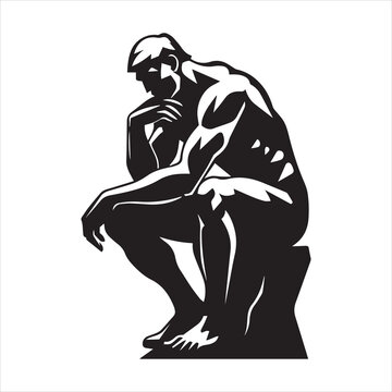 Statue in thinking pose black silhouette logo vector.