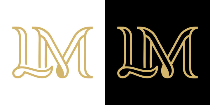 Golden monogram letters on white and black background