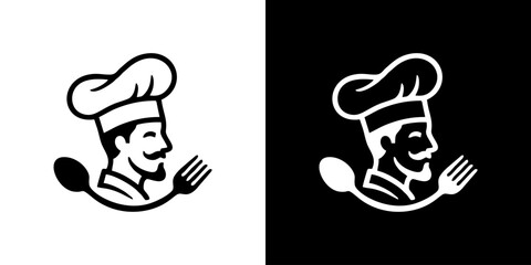 Fototapeta premium Chef's Hat and Fork Logo - A Culinary Icon for Restaurants and Food Businesses