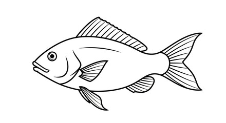 Fototapeta premium Black and white fish line art illustration on white background
