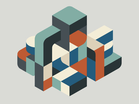 A colorful 3D geometric puzzle piece design.