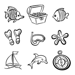 Marine Adventure and Treasure Hunt Elements Illustration Set © Pukskup