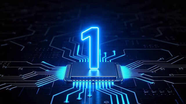 Circuit board with glowing number one