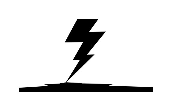 Black Lightning Bolt Striking Ground Silhouette Vector Icon