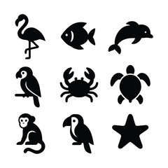 Fototapeta premium Tropical Animal Silhouette Icon Pack