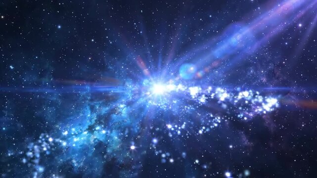 Cosmic Nebula Explosion: A spectacular, vibrant cosmic nebula bursts with energy, casting ethereal blue and purple light across the vast expanse of space.
