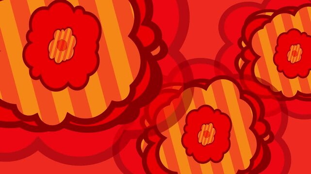 赤色のレトロポップな抽象的な花柄が広がるモーション背景アニメーション