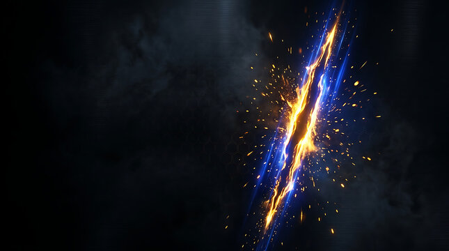 Abstract cosmic explosion with glowing particles and dark stormy background