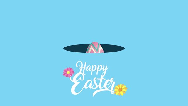 Happy Easter greeting with animated jumping colorful eggs and festive text motion graphic.
