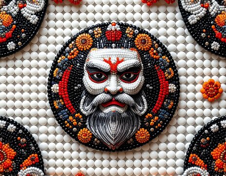 Traditional Japanese mask design made from perler bead art pattern