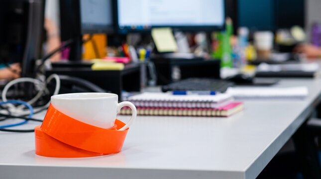 Coffee cup wrapped with orange tape
