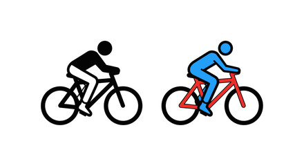 Obraz premium Two Cyclists Icon Set, Black and Blue Figures on Bicycles, White Background