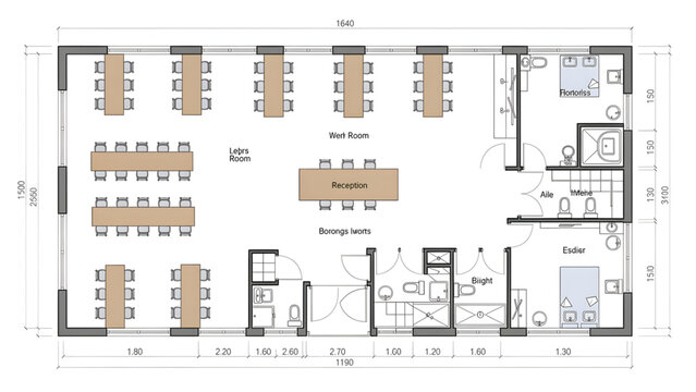 modern office floor plan layout with desks meeting room and utilities blueprint design