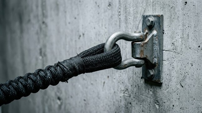 Strong Rope Secured to Industrial Concrete Wall Anchor with Metal Hardware