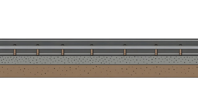 long straight gray road with metal guardrail and textured ground under bright light