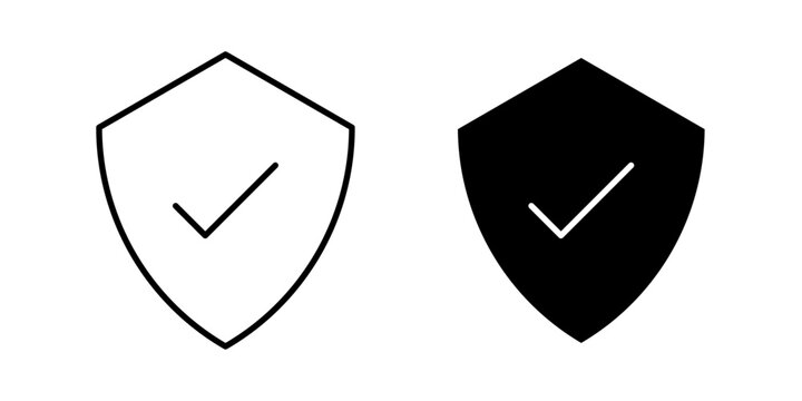 Shield check icon in outline and solid style, isolated on white background. Perfect for verified security, trusted protection, and authentication features in mobile and web design.