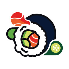 Japanese sushi roll vector icon, colorful maki sushi with salmon and avocado, stylized seafood restaurant logo © Gofur Artistry