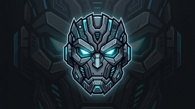 Futuristic Cybernetic Robot Face with Glowing Blue Eyes.