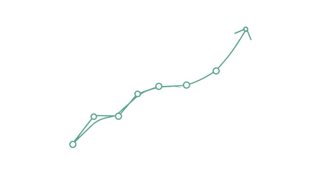 Teal line graph, upward trend chart, business growth template, vector illustration