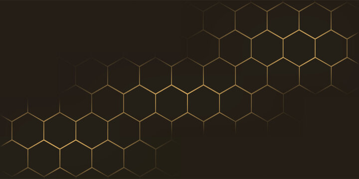 Hexagon technology black dan berwarna emas honeycomb abstract background.  Eps10