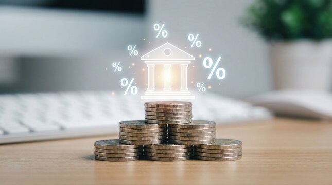Investment finance strategy with compound interest and savings for retirement planning concept with coin stack and bank icon