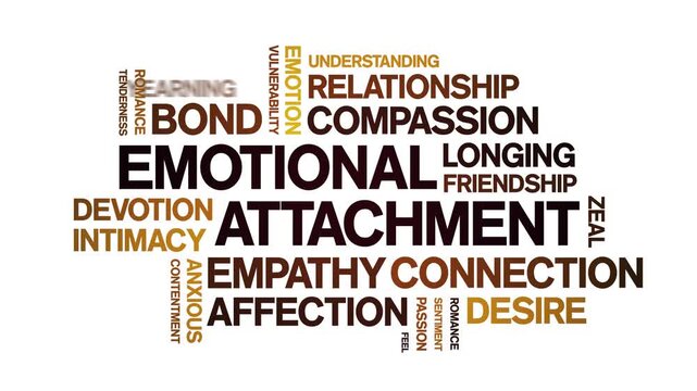 Emotional Attachment animated word cloud-text design animation tag kinetic typography seamless loop.