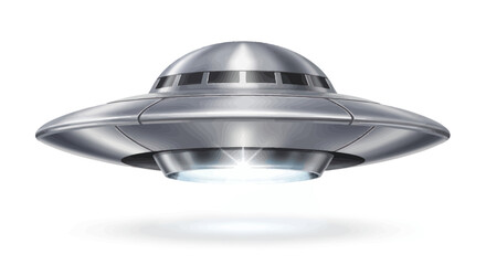 Futuristic Flying Saucer UFO Spaceship, Alien Craft with Lights, Sci-Fi Object © din