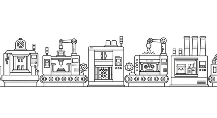 Naklejka premium Industrial factory production line with robotic arms and machinery.