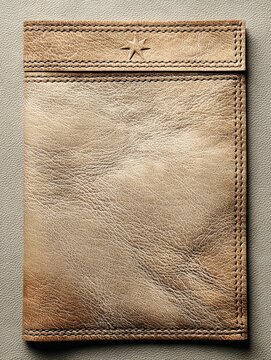 Top down pale cream leather with embossed lone star and laurel, smooth rustic Texas style, soft matte finish, warm neutral tones, elegant minimalist texture and design
