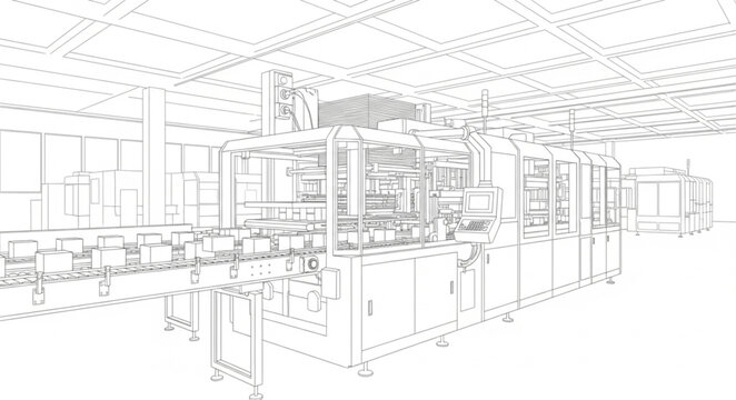 Industrial factory production line schematic drawing.