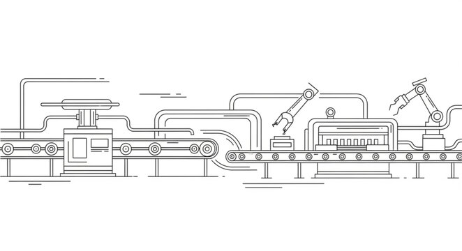 Industrial factory production line schematic drawing.