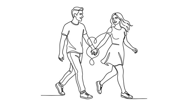 a man and woman walking together.