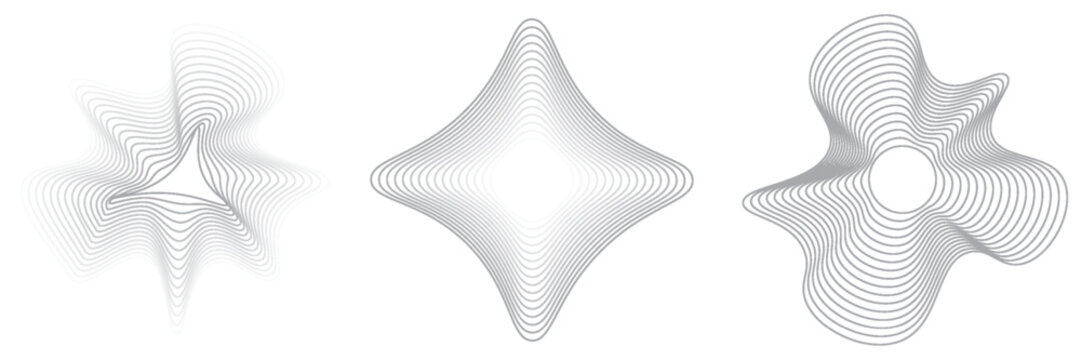 Set of abstract liquid, irregular, blob lines, dynamic forms,  shapes on white background