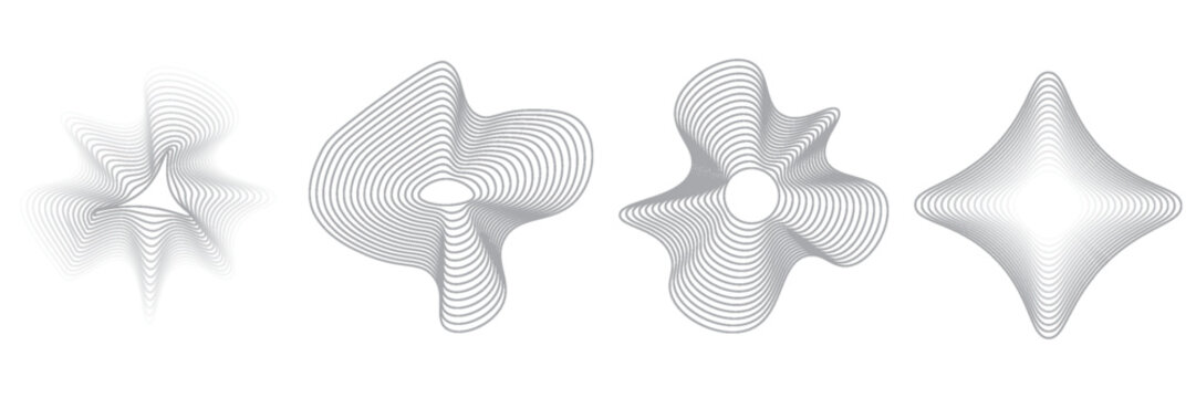 Set of abstract liquid, irregular, blob lines, dynamic forms,  shapes on white background