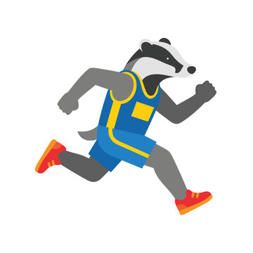 Badger athlete running in sports uniform.