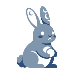 Fototapeta premium Cute Blue Bunny Holding a White Egg.