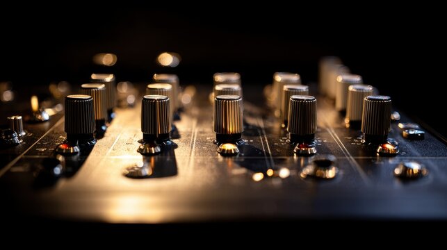 Intricately Designed Audio Interface Knobs on a Mixing Console