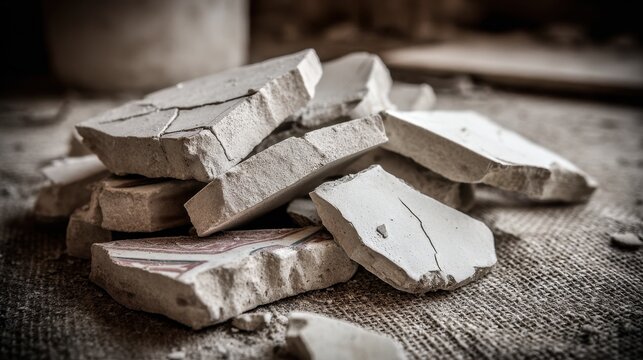 Pile of Broken Ceramic Shards with Rough Edges