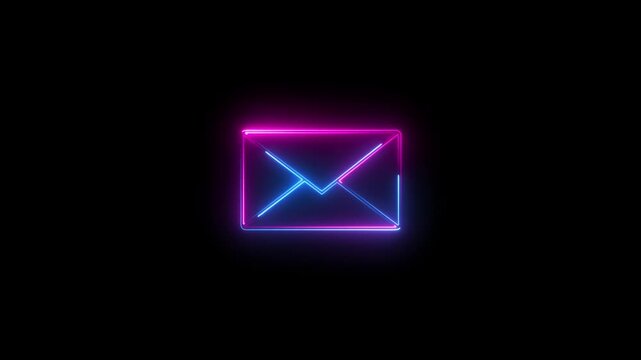 Glowing neon message box icon animation video notice receive massage animated sign symbol. Representing sending mail.
