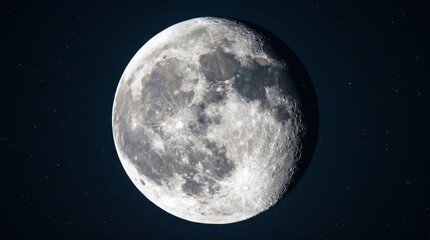 Naklejka premium Full moon with detailed craters and lunar surface texture, glowing celestial body in dark night sky, astronomical photography of the moon