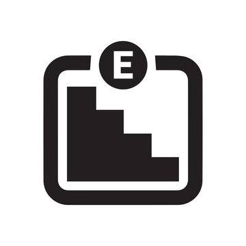 stairway symbol with letter e inside circle