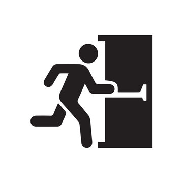 running man exits door emergency exit sign