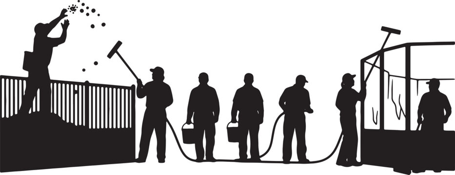 Black Solid Outdoor Zoo Animal Keeper Silhouettes Set of Six on White Background