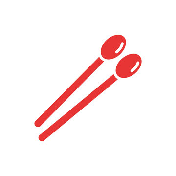 Two red drumsticks are shown diagonally against a plain background, ready to strike.