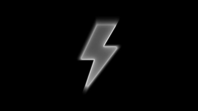 Lightning bolt neon sign glowing with bright white energy and strobe effect on black background
