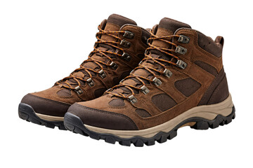 Pair of brown leather hiking boots png transparent isolated © PNG Studio 99