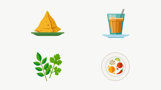 Indian snack set with samosa masala chai and fresh green herbs